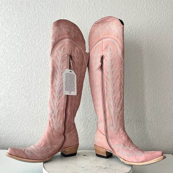Lane LEXINGTON Over the Knee Womens Cowboy Boots 8 Pink Western Cowgirl Lace Up - Picture 11 of 13